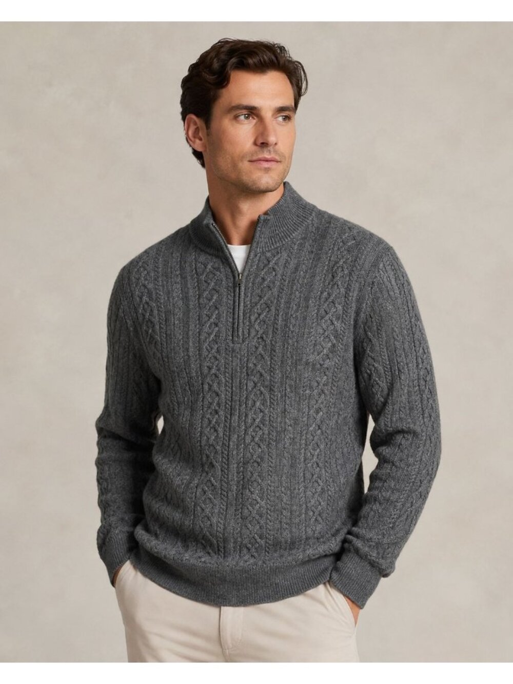 Peter Millar charcoal gray Wool Blend cable-knit quarter-zip pullover sweater S